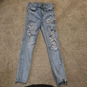 American Eagle Outfitters Light Blue Distressed Skinny Jeans